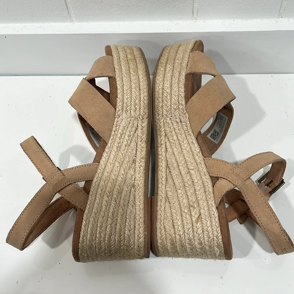 Toms Tan Platform Shoes with Crisscross Straps